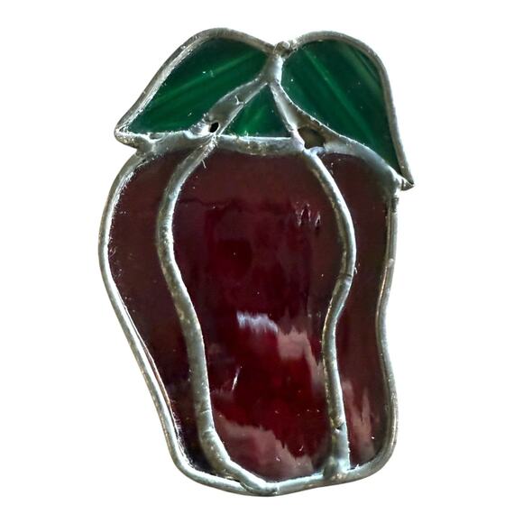 Stained Glass Red Bell Pepper Suncatcher Handmade Art Kitchen Decor 3.5"x2.5" - Picture 1 of 3